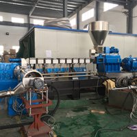 Two stage extruder machine with water ring pelletizing system